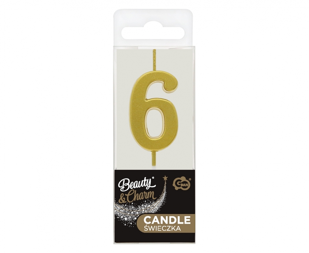 Świeczki piker B&C cyferka 6 metaliczna złota 9,5x2,3cm BH-SPZ6 GoDan